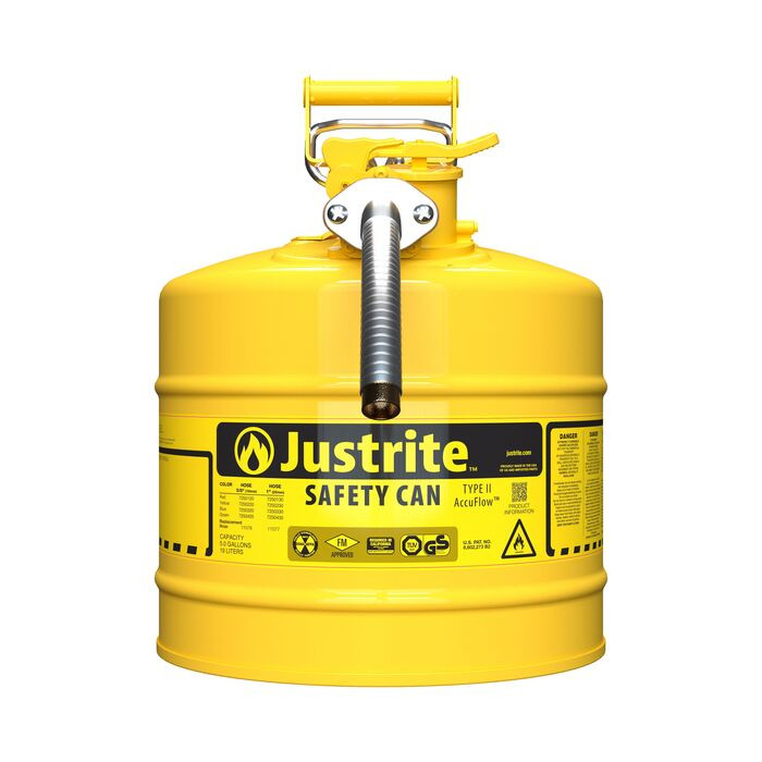 5 Gallon, 1" Metal Hose, Steel Safety Can for Diesel, Type II, AccuFlow&trade;, Yellow - 7250230