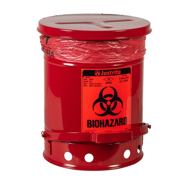 Biohazard Waste Can,6 gallon,Foot-Operated Self-Closing Cover.