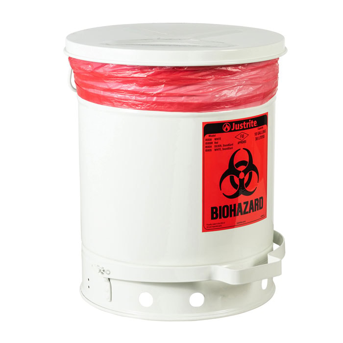 Biohazard Waste Can,10 Gallon,Foot-Operated Self-Closing SoundGard™ Cover.