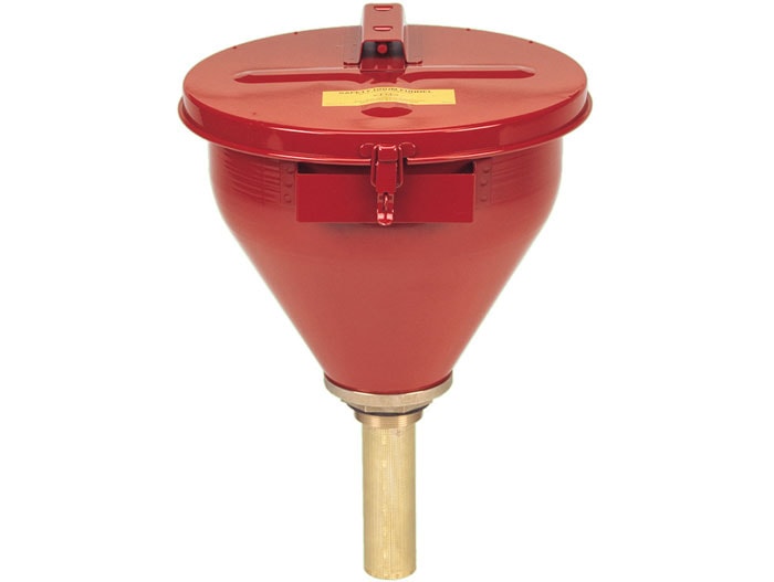 Steel Drum Funnel for Flammables, 6" Flame Arrester, Self-Closing Cover, 2" Bung, Red - 08207