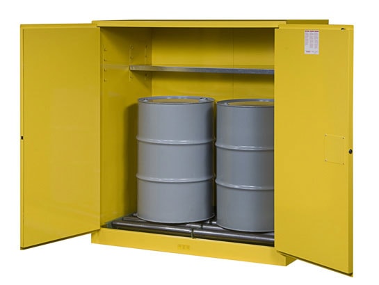 110 Gallon, 1 Shelf, Vertical Double-Duty Safety Cabinet With Drum Rollers, 2 Self-Close Doors, Sure-Grip&reg; EX, Yellow - 899170