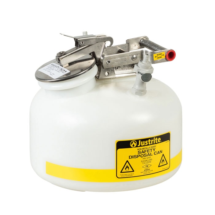 2 Gallon, Polyethylene Quick-Disconnect Disposal Safety Can, Polypropylene Fittings for 3/8" Tubing, White - PP12752