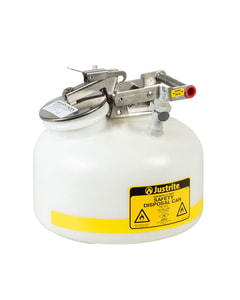 2 Gallon, Polyethylene Quick-Disconnect Disposal Safety Can, Polypropylene Fittings for 3/8" Tubing, White - PP12752 2 Gallon, Polyethylene Quick-Disconnect Disposal Safety Can, Polypropylene Fittings for 3/8" Tubing, White - PP12752