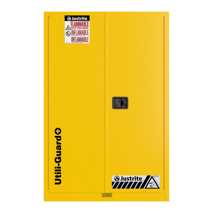 45 Gallon, 2 Shelves, 2 Doors, Self Close, 2 Door Attachments, Utili-Guard+&trade; Flammable Cabinet, Yellow &ndash; U894520